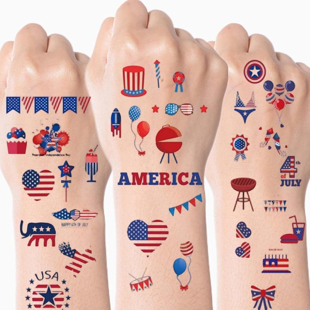 10Pcs Patriotic 4th of July Temporary Tattoos Star American Flag Themed Stickers Tattoos Independence Day Party Supplies USA Patriotic 4th July Celebration Decor for Summer