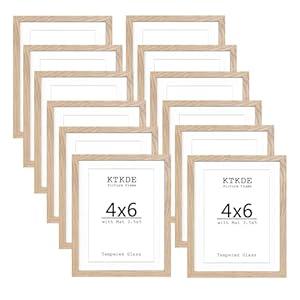 KTKDE 4x6 Picture frame Set of 12, Nature Woodgrain Photo Frame 3.5x5 mat or 4x6 Without Mat, 4 by 6 Tempered Glass small picture frames for Wall or Tabletop Home Decor best gift
