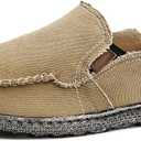 JAMONWU Mens Canvas Shoes Slip on Deck Shoes Casual Cloth Boat Shoes Non Slip Casual Loafer Flat Outdoor Sneakers (12 US, A_Khaki10)