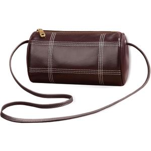 GIVLEFLY Genuine Leather Womens Crossbody Bag - Elegant Small Shoulder Purse for Daily & Evening Use (Smooth Dark Red)