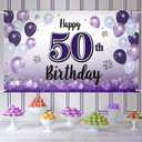 Happy 50th Birthday Decorations,50th Purple Balloon Large Birthday Banner Backdrop Sign,Cheers to Fifty Years Old Bday Party Supplies.