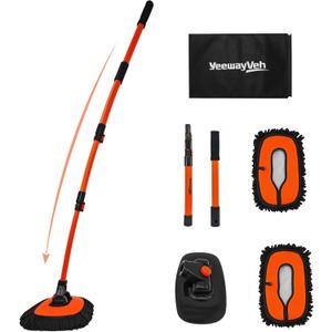 YeewayVeh 55" Car Wash Brush Mop with Long Handle, 15 Degree Curved Extendable Car Wash Brush with Extra Microfiber Mop Head, Soft Car Washing Brushes with Storage Bag for Truck SUV Cleaning, Orange YeewayVeh 55" Car Wash Brush Mop with Long Handle, 15 Degree Curved Extendable Car Wash Brush with Extra Microfiber Mop Head, Soft Car Washing Brushes with Storage Bag for Truck SUV Cleaning, Orange