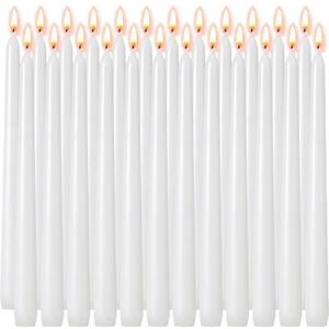 10 Inch White Taper Candles 24 Pack Bulk, Unscented Elegant Dinner Candles for Church, Wedding, Valentine's Day, Emergency, Holidays, 7-8 Hour Clean Burning Paraffin Wax for Candelabra and Holders, 10 inches , 0.79 inches