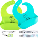 Dodo Babies Silicone Bib Set - Practical BPA-Free Feeding Solution with Adjustable Straps, Wide Food Pocket, and Bonus Pacifier Clips