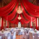 Wedding Ceiling Drapes Red 5x30FT 2 Panels Wedding Arch Draping Fabric Chiffon Curtain Drapes for Backdrop Sheer Ceiling Drapery for Wedding Ceremony Reception Banquet Ceiling Decorations