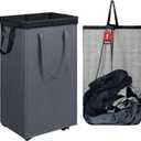 DOKEHOM 90L X-Large Laundry Basket with Removable Wash Bag on Wheels, Collapsible Rolling Laundry Hamper, Foldable Clothes Organizer, Folding Washing Bin (Grey), X-large Pro 29"