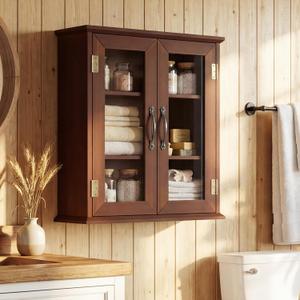 ChooChoo Bathroom Wall Cabinet, Medicine Cabinet with Acrylic Doors, Wall Mounted Over The Toilet Storage Cabinet with Adjustable Shelves for Bathroom, Kitchen, and Laundry Room, Walnut, 7.87"D x 19.69"W x 23.62"H