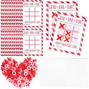 Denylo pro 24 Sets Valentine's Day Tic Tac Toe Games Cards Bingo Game with Felt Heart Bags for Classroom Games Activities Valentine Day Party Supplies