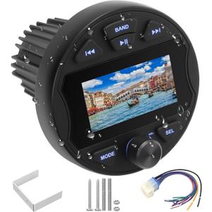 Boat Radio Marine Stereo Receiver,Waterproof Digital Multimedia MP5 Player, 3" LCD Display, Wireless Connection,No CD Player,AM/FM Tuner,AUX USB Preset EQ Subwoofer, for Car,Boat, ATV, Motorcycle, RV