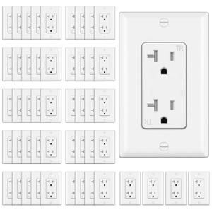 BESTTEN 20 Amp Decorator Receptacle Outlet, 50 Pack Tamper-Resistant (TR) Wall Electrical Outlet with Wallplate, 20A/125V/2500W, UL Listed, White