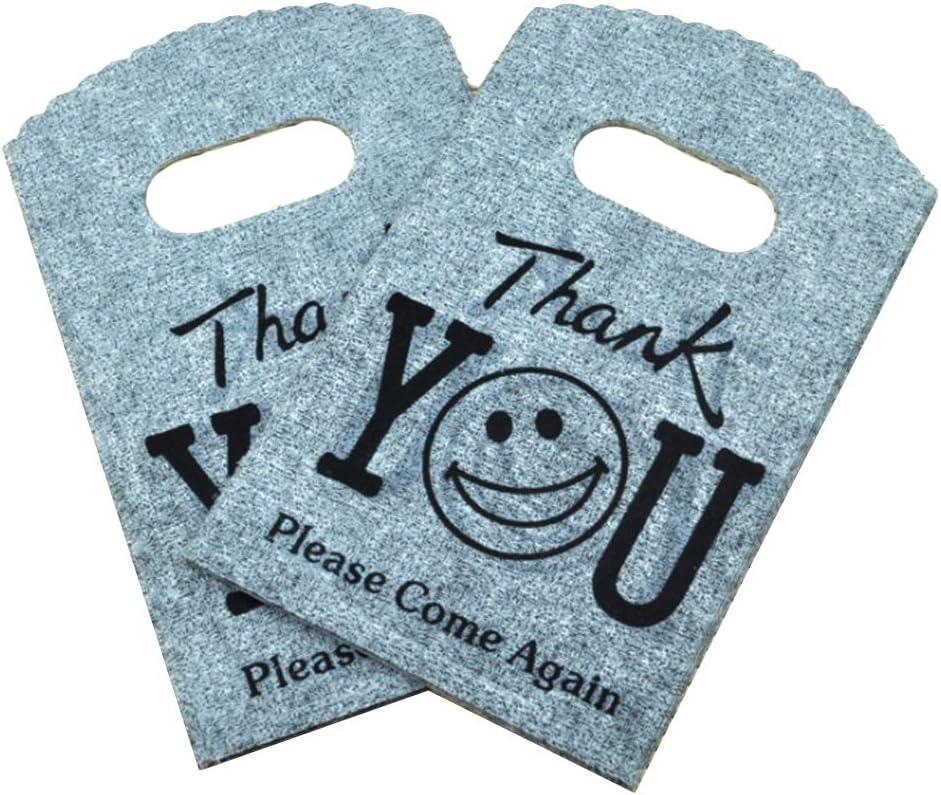 Joyhey 100 Count 3.5" x 5.9" Small Plastic Merchandise Bags, Shopping Bags, Retail Bags, Gift Bags with Die Cut Handles - Gray Thank You 