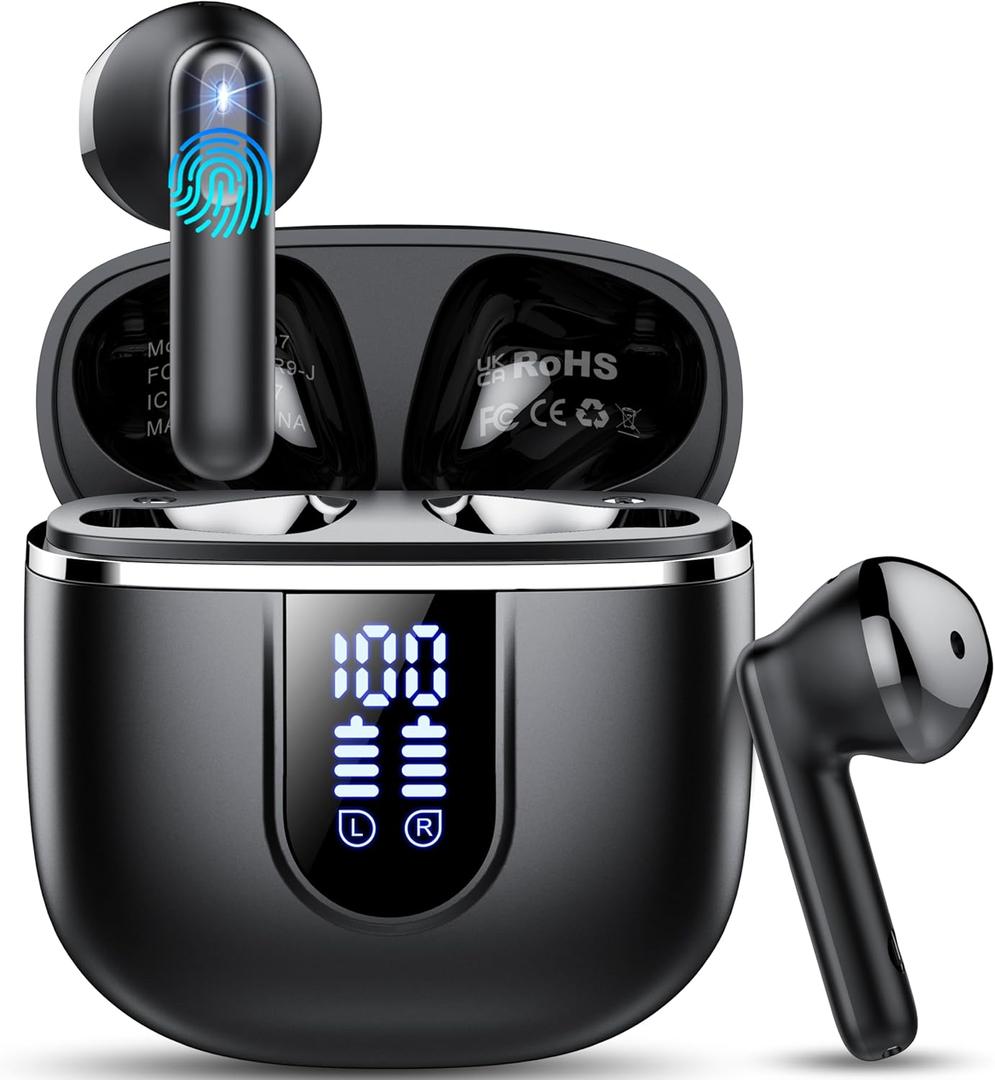 Wireless Earbuds, 2025 Bluetooth 5.4 Headphones in Ear Buds, 40H HiFi Stereo Bluetooth Earbuds with 4 ENC Noise Cancelling Mics, IP7 Waterproof Earphones with Dual LED Display USB C, Mini Ultralight