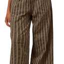 Acelitt Women Casual Drawstring Elastic Waist Loose Wide Leg Striped Pants with Pockets, (Large)