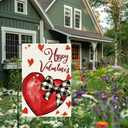 2 x Valentines Day Hearts Garden Flag 12x18 Inch Double Sided Small Burlap Love Red Buffalo Plaid Bowknot Holiday Heart Outside Yard Decoration (RMQ-925)