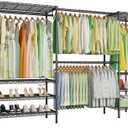 Ulif E11 Heavy-Duty Garment Rack, Metal Freestanding Clothes Rack and Closet Storage Organizer System with 8 Shelves and 4 Hanger Rods, (73.2 - 97.6)"W x 14.5"D x 71.2"H, Load 1034 LBS, Black