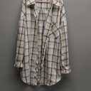Lacozy Womens Buffalo Plaid Flannel Shirt Long Sleeve Collar Button Down Blouses Tops (Medium, Light Apricot White)