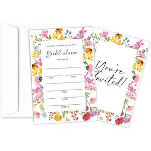 Bridal Shower Invitations, Wildflower Wedding Shower Invitation, 25 Invites With Envelopes For Newlyweds, Mr And Mrs, Engagement, Wedding Party Supplies Favor Decorations -A04