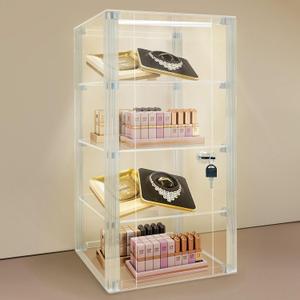 NONEMEY Acrylic Display case with Lock,4 Tier Lockable Security Display Case, Dustproof Protection Countertop Organizer Box for Collectibles (4Tier 9.89.818.5inch252548cm)