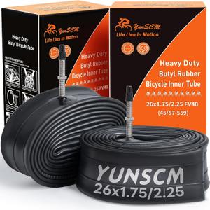 Heavy Duty 26 Bike Tubes 26x1.75/2.25 FV48mm Presta Valve 26" Bicycle Tubes ETRTO 45/57-559 Inner Tubes Compatible with 26x1.75 26x1.95 26x2.0 26x2.10 26x2.125 26x2.25 Bike Tire Tubes (2-PCS)