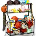 Kinghouse Sport Equipment Organizer for Garage, Steel Basketball Rack with Baseball Bat Holder and Hooks, Easy Assembly Storage for Balls, Kids' Toys, and Workout Gear in Basement, Home Gym, Outdoor