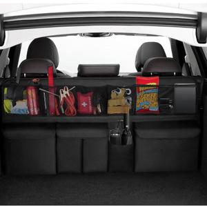 Gluebar Car Trunk Organizer and Storage (41" X 20"), Back Seat Hanging Bag for SUVs, Trucks, and MPVs  Waterproof, Foldable Car Storage Bag with 5 Pockets, Mesh Pocket, and Snap(Black).