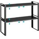 2Pack Expandable Cabinet Organizer Shelves, 88lbs High Weight Capacity, Stackable Heavy-Duty Metal Storage Rack, Adjustable Cabinet Shelf for Kitchen, Pantry, Cupboard, Under Sink, Black