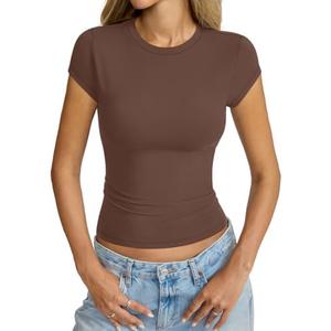 Eachyes Womens Cap Sleeve Tops Crew Neck Short Sleeve Shirts Slim Fit Basic Tees Summer Outfits Clothes 2026 Small