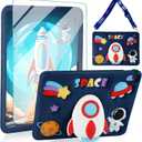 ACEMO for iPad 10th Generation Case 10.9 inch 2022 with Screen Protector, Kickstand, Shoulder Strap Cute Rocket Silicone Protective Cover for Kids Girls for iPad 10th Gen 2022, Blue