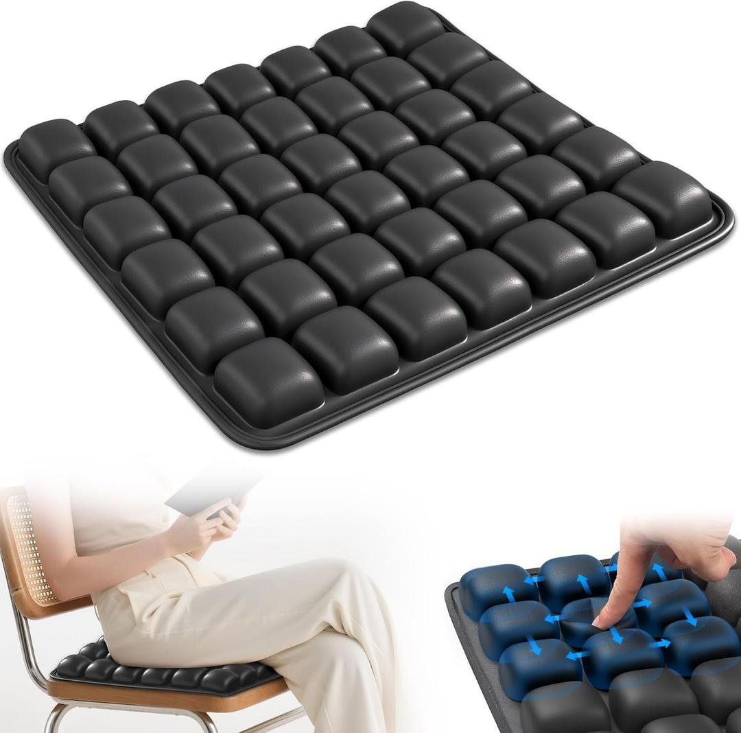 Inflatable Seat Cushion, Airplane Seat cushion for Long Flights Without Air Pump, Pressure Relief Seat Cushion, Wheelchair Cushions Applicable to Various Scenarios, Relief Discomfort in Coccyx&Buttock (square, Black)
