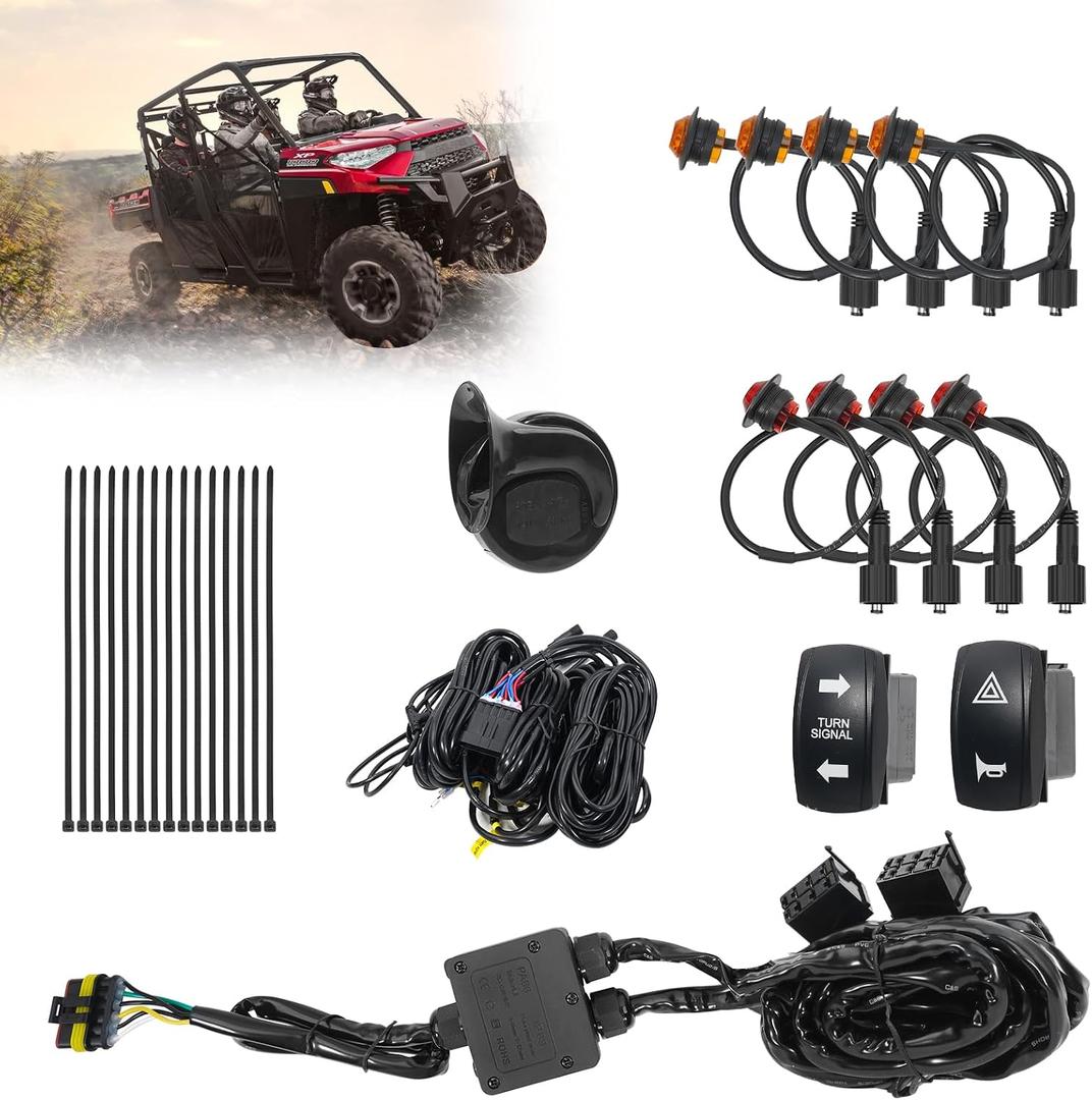 UTV Turn Signal Kit with Horn, Pre-Wired Plug & Play Blinker System, Hazard Light & Rocker Switch, ATV Street Legal Lighting Kit Compatible with Kawasaki Teryx Polaris RZR, Can-Am Maverick, CFMOTO