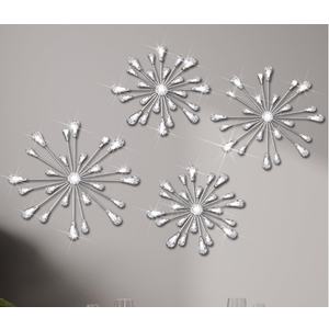 Hicarer 4 Pcs Starburst Wall Decor Bling Wall Art Crystal Teardrop 3D Hanging Rhinestone Radial Metal Artwork Modern Accent Sculptures Decorations for Living Room Home Office Bedroom(Silver)