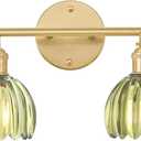 Bathroom Light Fixtures, 2-Light Brass Vanity wall Light Over Mirror with Green Tulip Glass Shade for Bedroom Living Room (Bulb Not Included)