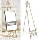 18.25"L x 25.5"W x 55"H Metal Scroll Extra Large Free Standing Adjustable Display Stand Easel with Chain Support, Heavy Duty Easel for Sign, Wedding, Picture Frame, Mirror, Gold (No Assembly Required)