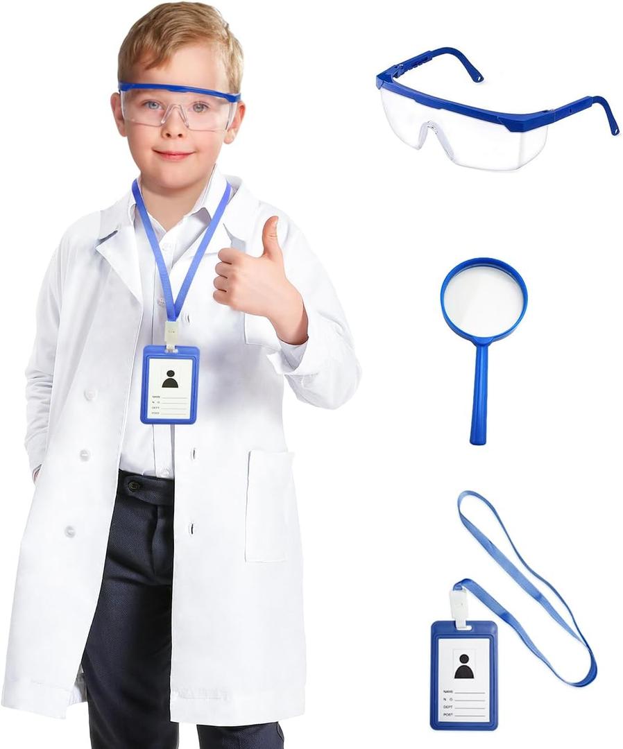 Lab Coat for Kids - White Doctor Coat with Stethoscope Toys Kids Vet Coat, Doctor Dress Up Costume for Toddler Boys Girl (4pcs Set Lab Coat, Kids-XL (Height: 55-59Inch)) 10-11Y
