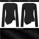 URBAN REVIVO Long Sleeve Asymmetrical Tops for Women Ruched Slit Fitted Basic Tees Y2k Going Out Tunic Shirts (Black, S)