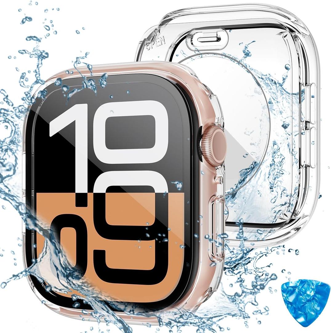 Tensea (2 in 1) for Waterproof Apple Watch Screen Protector Case Series 11/10 42mm Accessories, 360 Front and Back, iWatch PC Face Cover with Tempered Glass for Women Men, 42 mm (Clear)