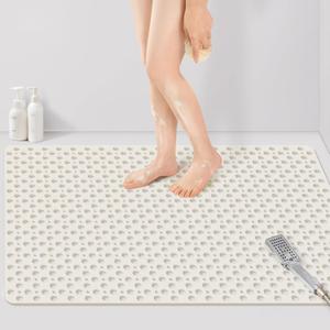 Yolife Extra Large Shower Mat 47x32 inch, Non Slip Shower Mat for Inside Shower with Drain Holes and Suction Cups for Bathroom, No Odor TPE Shower Floor Mat,White