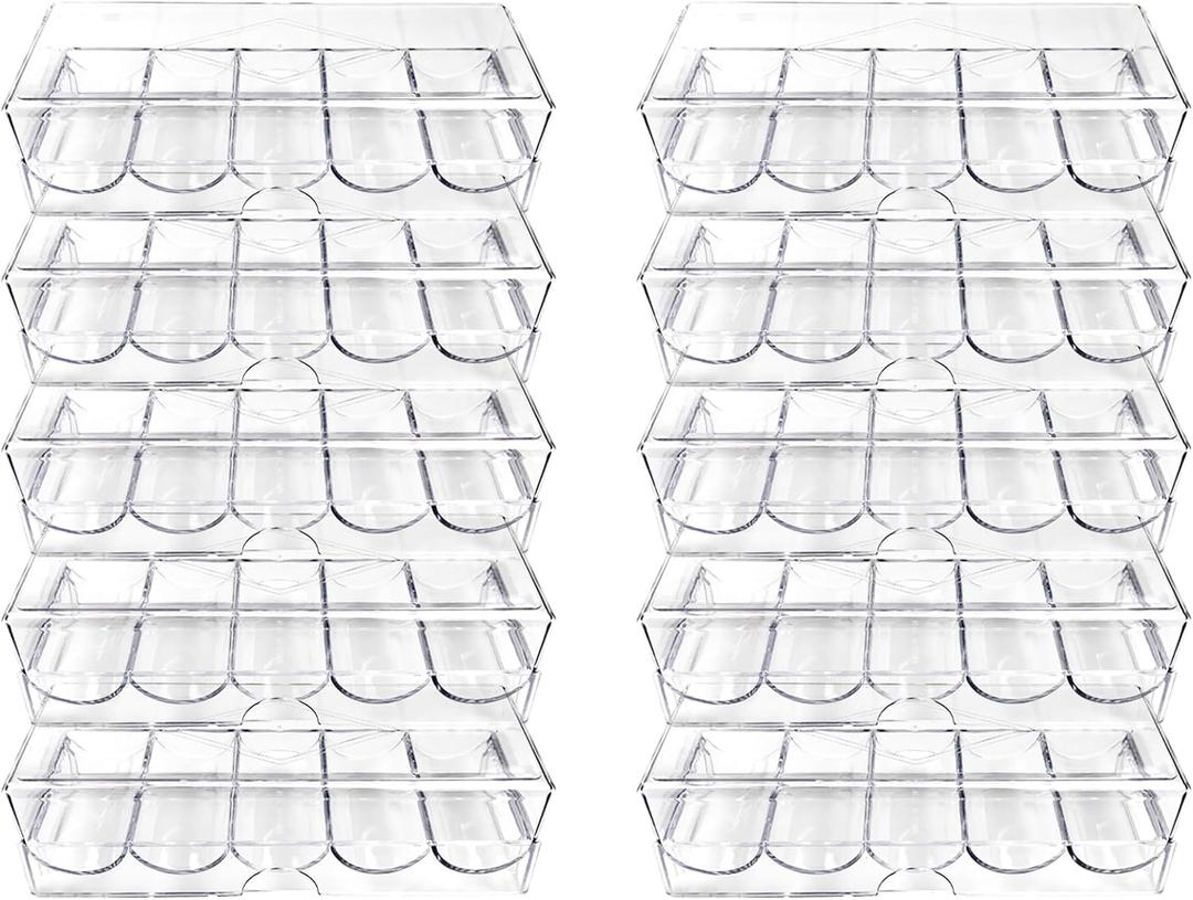 Poker Chip Holder Tray Racks- 10Pack Clear Acrylic Chips Rack Case With Cover Poker Table Accessories