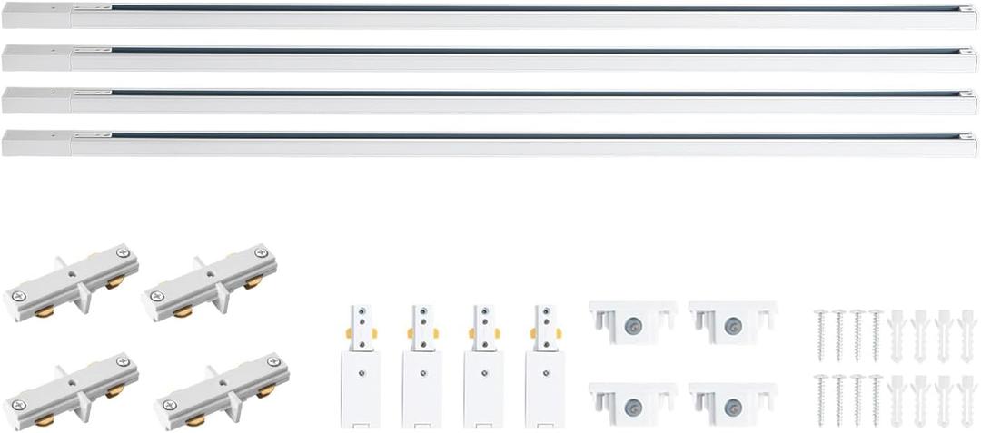 13FT H Track Lighting Rails White, H Type Track Lighting Rails Kit with End Caps and Live End Feed Connector, Track Lighting Kit Compatible with 3-Wire Single Circuit H Style Track System
