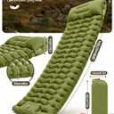 Camping Sleeping Pad, Inflatable Camping Mattress Pad with Built-in Pillow & Foot Pump, 4 Inch Thick Ultralight Sleeping Air Mattress for Backpacking, Hiking, Traveling, Tent Camping - Olive Green
