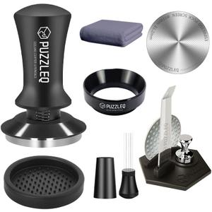 51mm Espresso Accessories Kit, Spring Loaded Calibrated Tamper,matWDT ToolDosing FunnelPuck Screen kitBasket Removal Tool Cleaning ClothSet Fits Espresso Coffee Machines and 51 mm Portafilters
