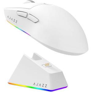 MechLands AJAZZ AJ139 V2 MC Gaming Mouse with Charging Base, Adjustable 12,000 DPI, PAW3311 Sensor, 3 Modes Wireless Mouse, 500mAh Battery, 1000 Polling Rate, 66g Lightweight, Win/Mac (White)