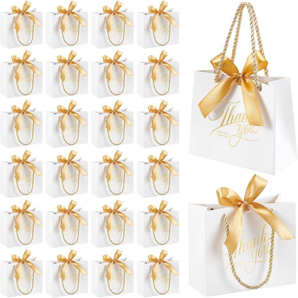 INTERWARM 80Pcs Wedding Gift Bags Bulk, 5.5x2.4x4.7 Inches Thank You Paper Bags with Handle Ribbon Bow Tags White Gift Pouch Bulk for Valentine's Day Wedding Bridesmaid Graduation Birthday Party Favor