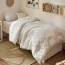Bedsure Twin XL Comforter Set - Beige Comforter, Boho Tufted Distressed Vintage Bedding for Kids, 2 Pieces Farmhouse-Style Bed Set for All Seasons, Fluffy Soft Bedding with 1 Pillow Sham