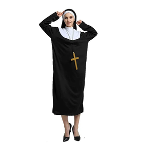 Women's Halloween Nun Costume with Nun Hat & Cross Pendant