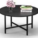 Coffee Table, 23.6" Coffee Tables for Living Room, Round Coffee Table with Metal Frame, Floor Table for Sitting on The Floor, Home, Office, Black (1T)