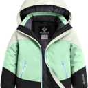 GEMYSE Girls Winter Coat Waterproof Windproof Girls Ski Jacket with Hood Kids Quilted Outerwear(Ambrosia Green Patchwork, 6/ 7)