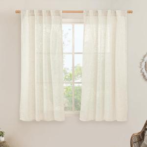 LAMIT Natural Linen Semi Sheer Curtains 45 Inch, Light Filtering Neutral Window Curtains for Bedroom Farmhouse Boho Back Tab and Rod Pocket Panels, Natural Cream Ivory, 2 Panels, 38 x 45 Inch