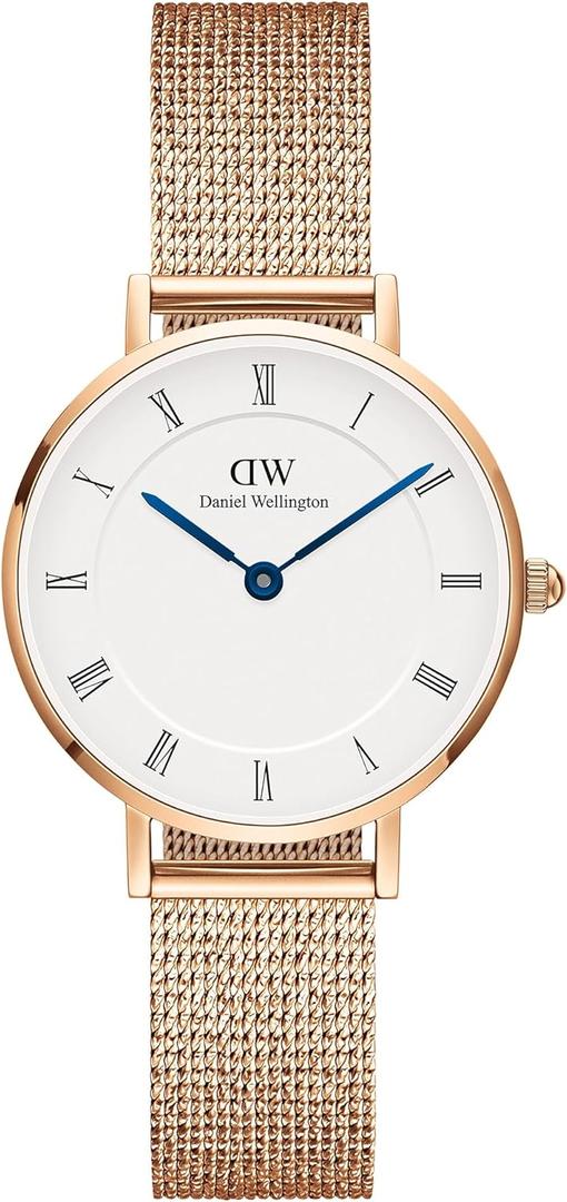 Daniel Wellington Roman Numerals Watch - 316L Stainless Steel Case, Leather or Stainless Steel Strap, Blue Hands, Analog Watch for Women
