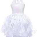 Suppromo Tutu Dress for Girls Sparkly Sequin Tulle Princess Birthday Party Prom Outfit Toddler Girls Sneaker Ball Gown Dress (10 Years, White)